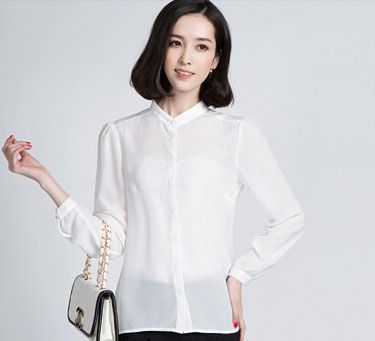 女士白色長袖雪紡襯衫
